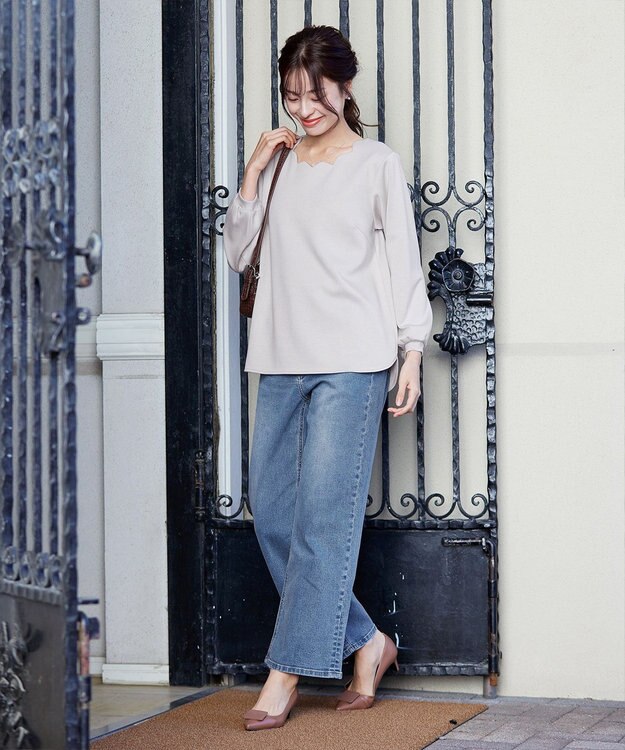 Tiaclasse 【洗える】【ふわもち美すふれ】スカラップカットソー エクリュ