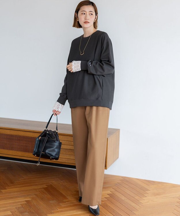 23区 S 【洗える】ナチュラルコットンベア レースレイヤード カットソー ホワイト系