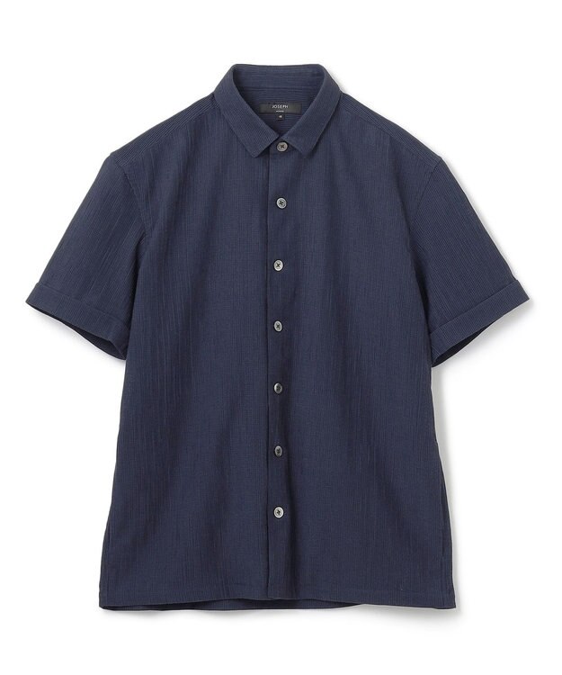JOSEPH HOMME 新素材【通気性/洗える/ストレッチ】トリコワッシャーストレッチ　レギュラーカラー半袖シャツ ネイビー系