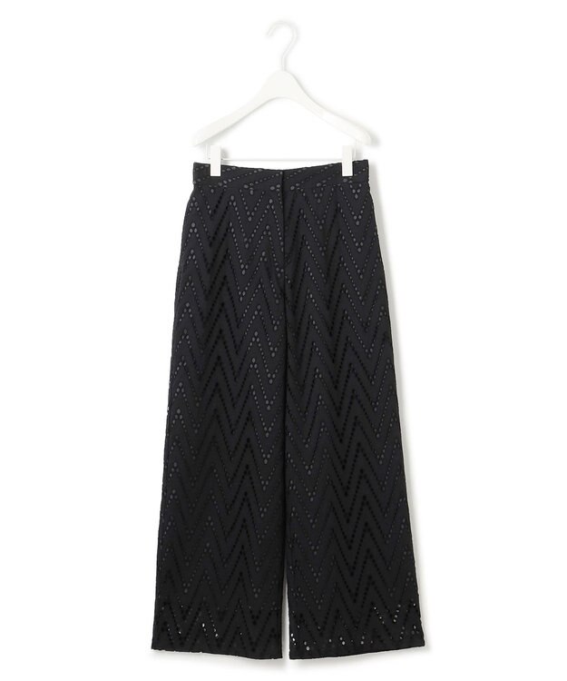 ICB 【洗える】 ヘリンボーンエンブロイダリー ワイドストレートパンツ ブラック系