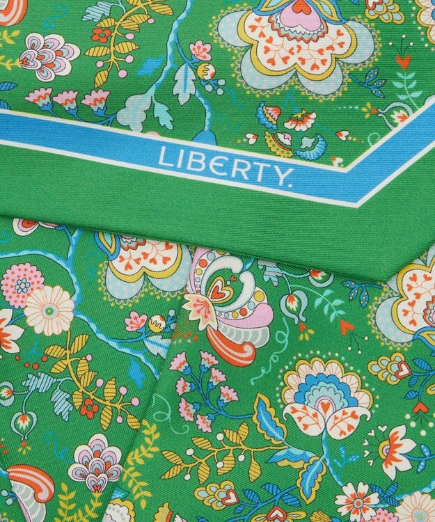 LIBERTY. メイベル ホール リボン シルクスカーフ 15×100 グリーン