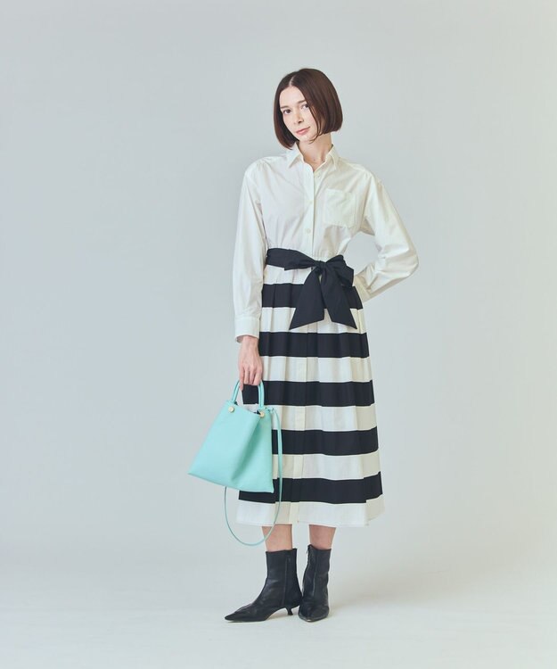 GRACE CONTINENTAL ボーダーコンビシャツワンピース ブラック