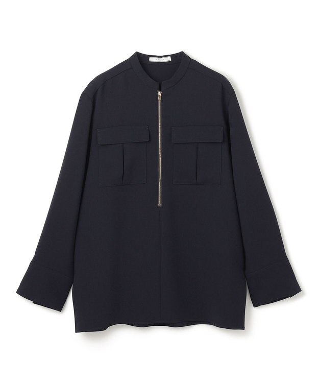 BEIGE， 【洗える】JASMINE / スタンドカラージップブラウス Navy