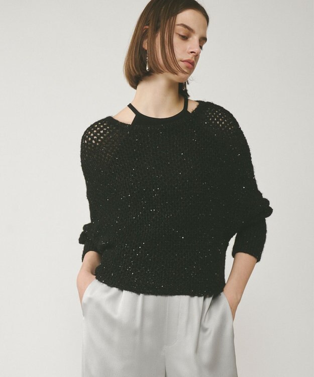 GRACE CONTINENTAL スパンメッシュニットトップ ブラック