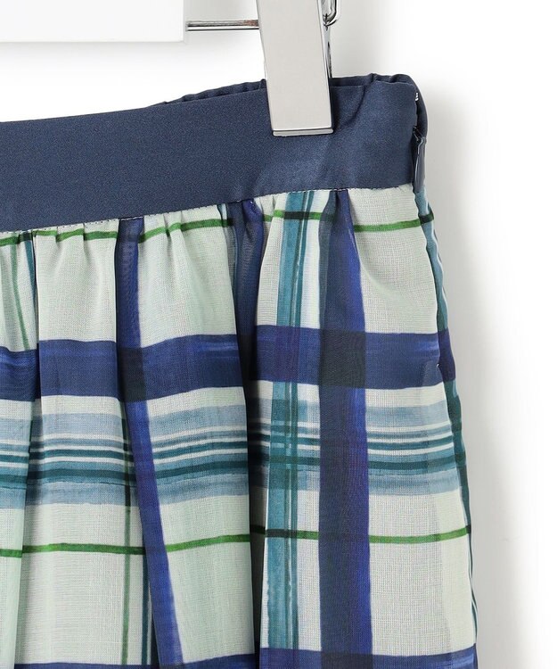 23区 L 【WEB&一部店舗限定/洗える】手書き風チェックプリント ギャザー スカート ブルーチェック