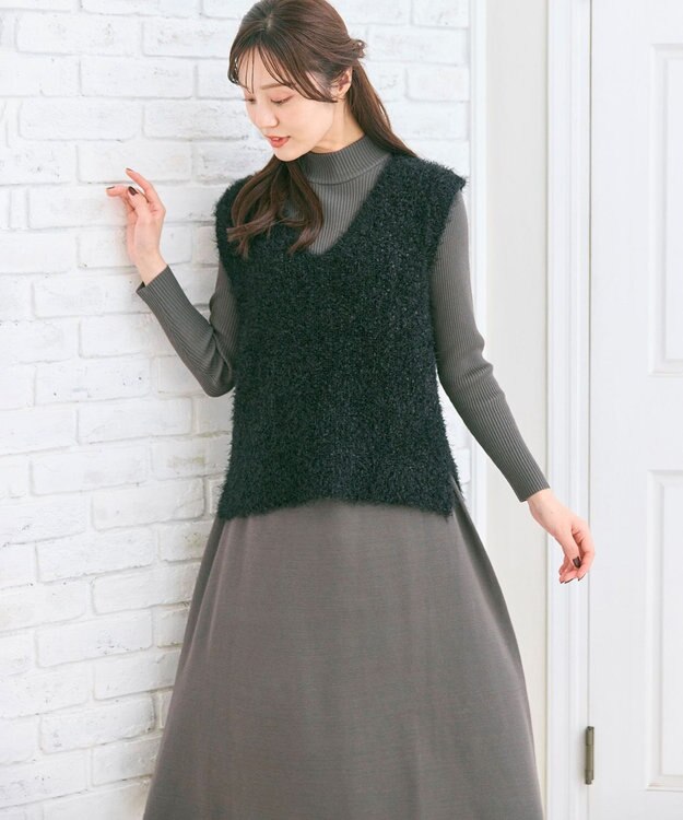 Feroux ジレ付きニット ワンピース グレー系