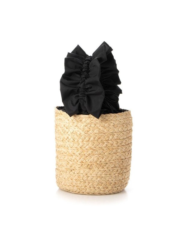 UNBILLION cachecache フリルハンドルラフィアバケツバッグ ブラック