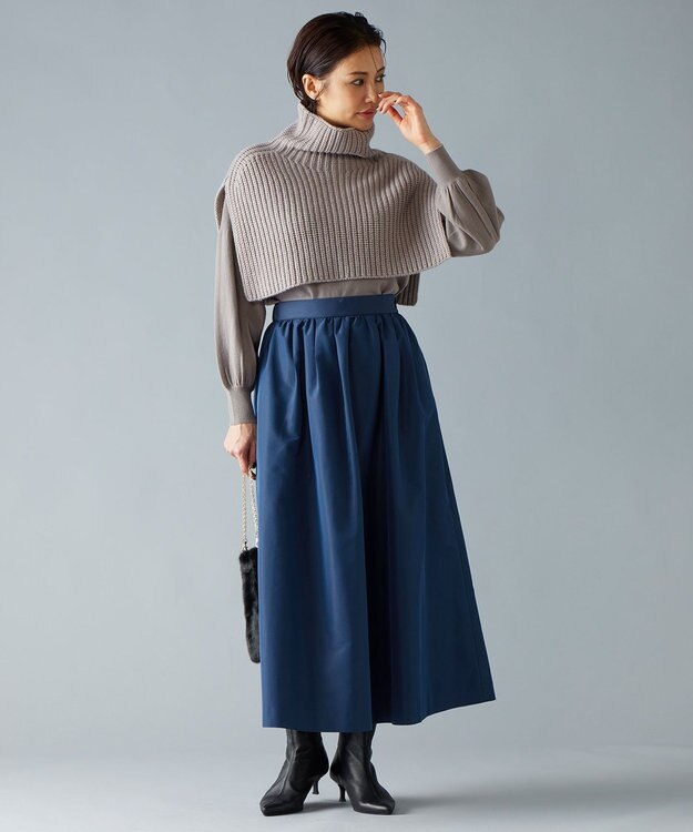 自由区 【洗える】ソフトウールハイゲージパフスリーブハイネック ニット ライトグレー系