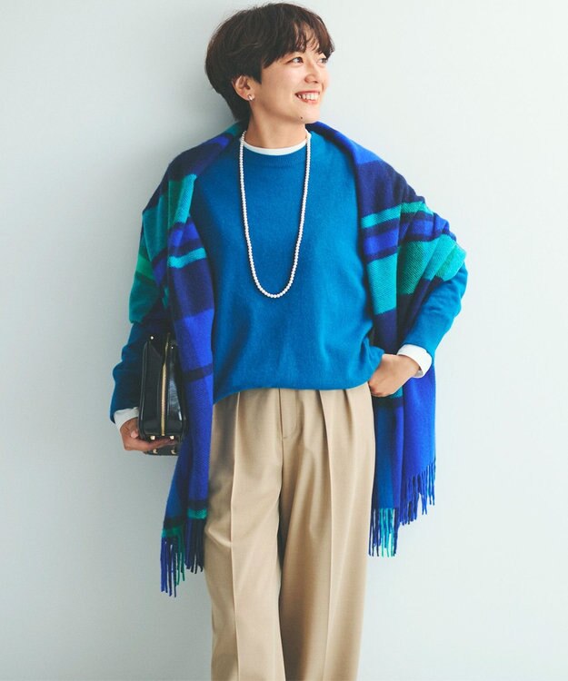 23区 カシミヤ チェック ストール ブルー系