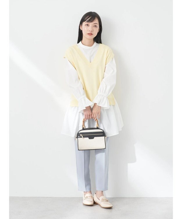 earth music&ecology ＳＥＴ２点Ｖネックベスト＋スタンドカラーチュニック Ivory