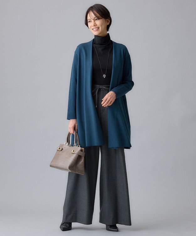 自由区 【洗える】ウールニットコンビジャージー ライトアウター リッツブルー系