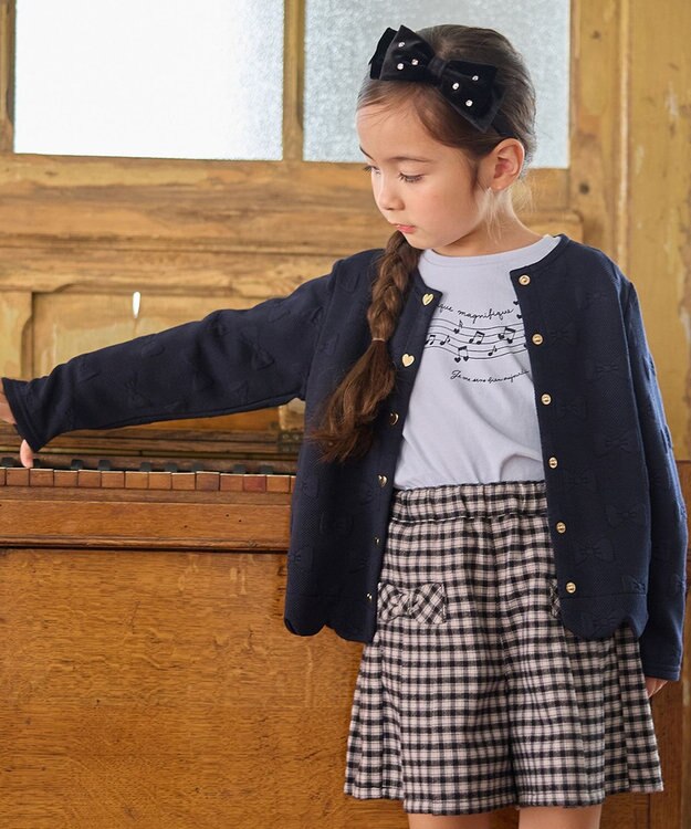 ANY KIDS リボン ジャガード カーディガン ネイビー