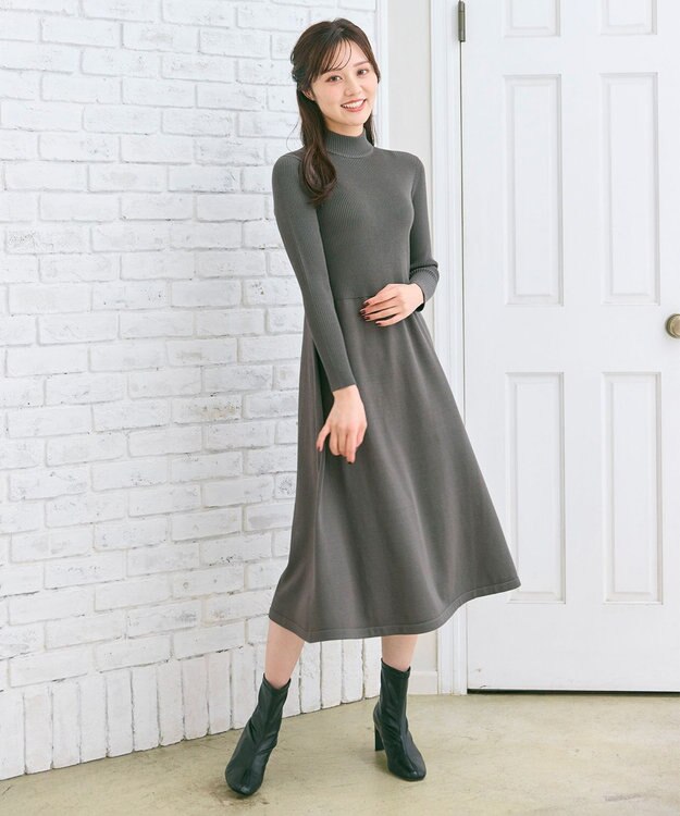 Feroux ジレ付きニット ワンピース グレー系