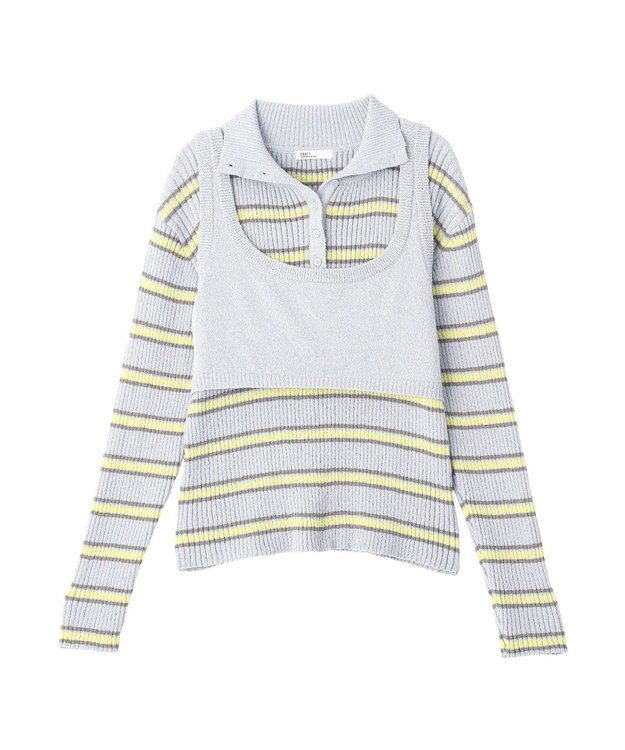 CRAFT STANDARD BOUTIQUE 2点セット/ベスト＋ハーフボタンリブニットトップ Light Blue