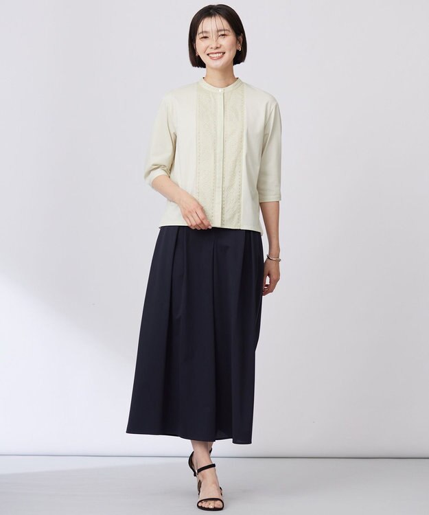 J.PRESS LADIES L 【洗える】エンブロシャツジャージー ブラウスライク カットソー ライム系