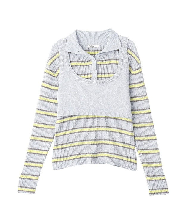 CRAFT STANDARD BOUTIQUE 2点セット/ベスト＋ハーフボタンリブニットトップ Light Blue