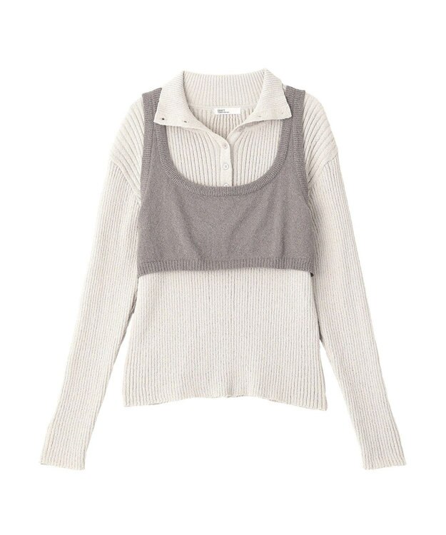 CRAFT STANDARD BOUTIQUE 2点セット/ベスト＋ハーフボタンリブニットトップ Light Gray
