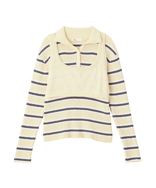 CRAFT STANDARD BOUTIQUE 2点セット/ベスト＋ハーフボタンリブニットトップ Beige