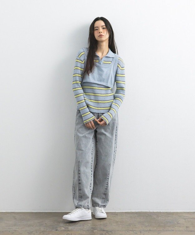 CRAFT STANDARD BOUTIQUE 2点セット/ベスト＋ハーフボタンリブニットトップ Light Blue