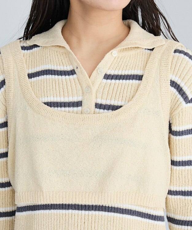 CRAFT STANDARD BOUTIQUE 2点セット/ベスト＋ハーフボタンリブニットトップ Beige