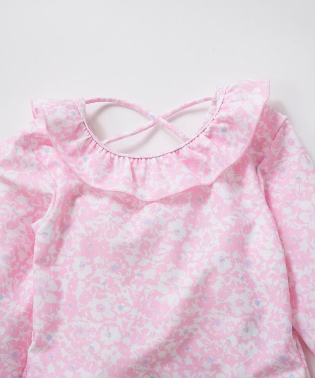 OP／FILA 【marie claire ENFANTS】フリル襟付き長袖ラッシュガード型水着 ピンク