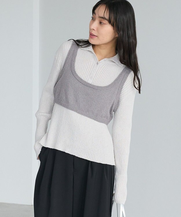 CRAFT STANDARD BOUTIQUE 2点セット/ベスト＋ハーフボタンリブニットトップ Light Gray