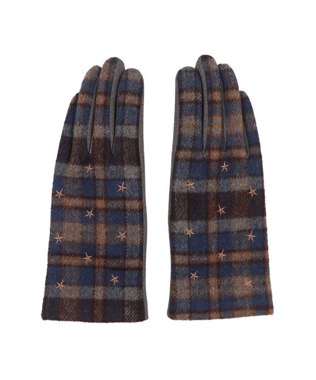 UNBILLION カシュネ cache nez / スター刺繍チェック手袋 ネイビー