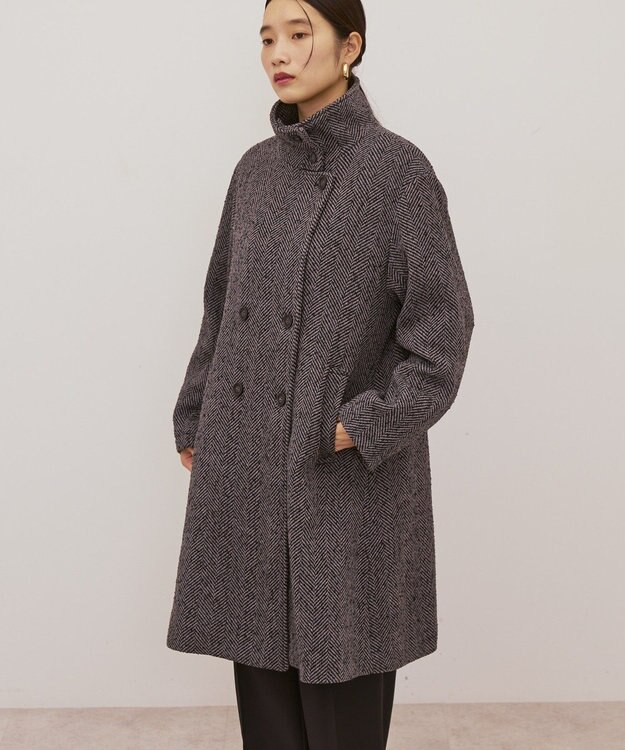 AMERICAN HOLIC ヘリンボーンスタンドカラーコート Black