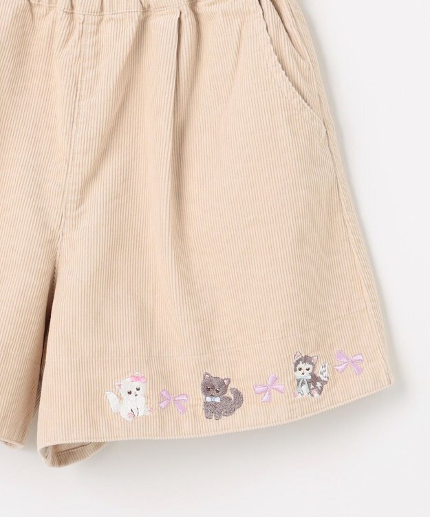 ANY KIDS ネコ刺繍 コーデュロイ ショートパンツ ベージュ