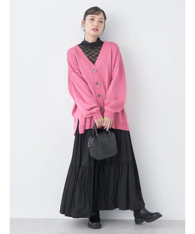 earth music&ecology サイドスリットルーズＶネックカーディガン Pink