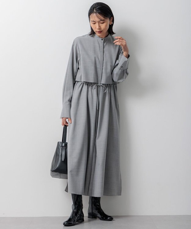 23区 S 【洗える】TWマットクロス シャツワンピース ライトグレー系