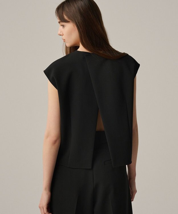 uncrave 【撥水・洗濯機洗い可】プルーフダブルクロス バックオープンブラウス（uncrave WHITE） ブラック