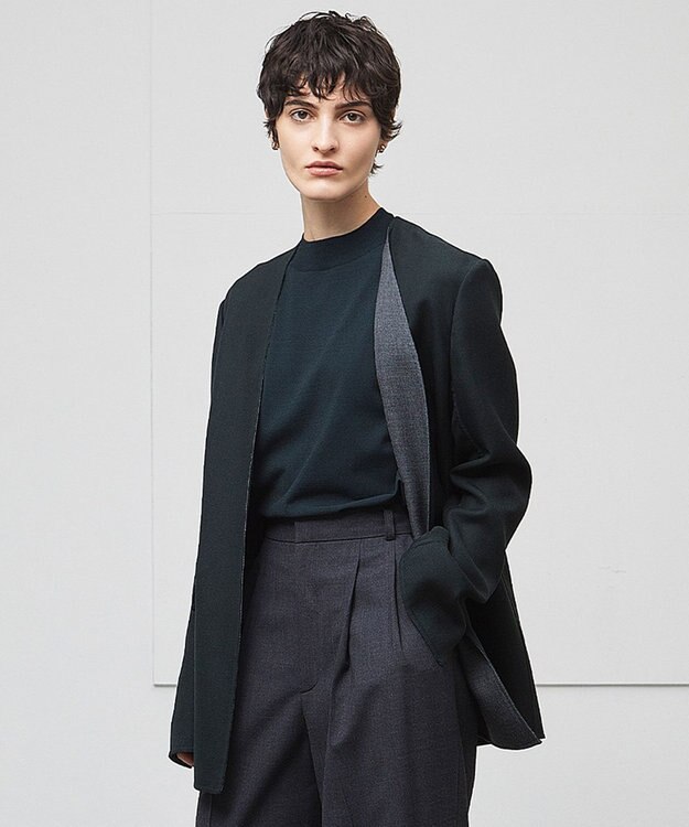 BEIGE， GRANET / ノーカラーリバージャケット Green×Top