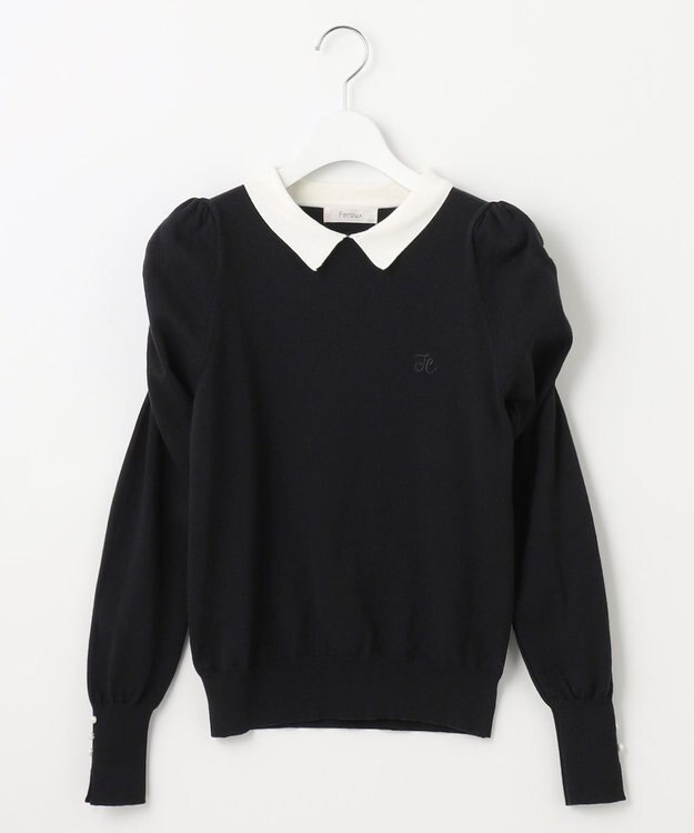 Feroux 配色襟パワショル ニット ブラック系