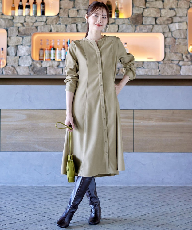 Tiaclasse 【洗える】ベルト付きスキッパーシャツワンピース ベージュ