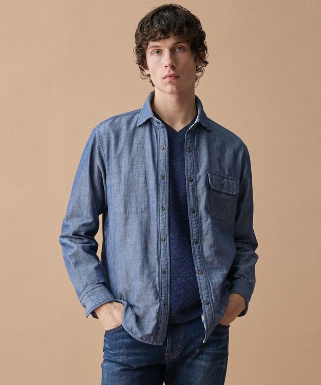 JOSEPH ABBOUD 【キングサイズ・2WAY】 リバーシブルシャツ サックスブルー系