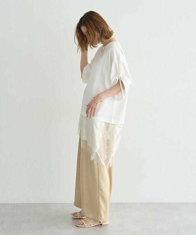 YECCA VECCA ドロストスリーブヘムレースTee White
