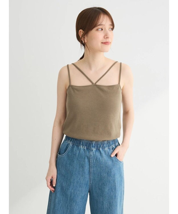 Green Parks カップ付きマルチストラップタンク Khaki