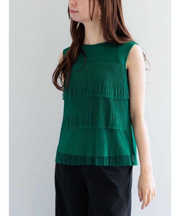 Te chichi ティアードチュールプリーツブラウス グリーン