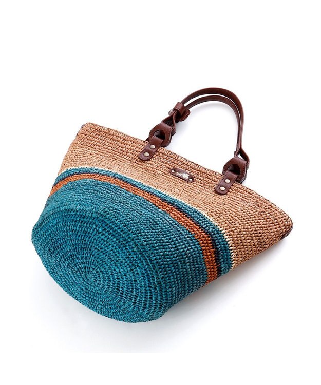 IBIZA ラフィア　ハンドバッグ 青緑