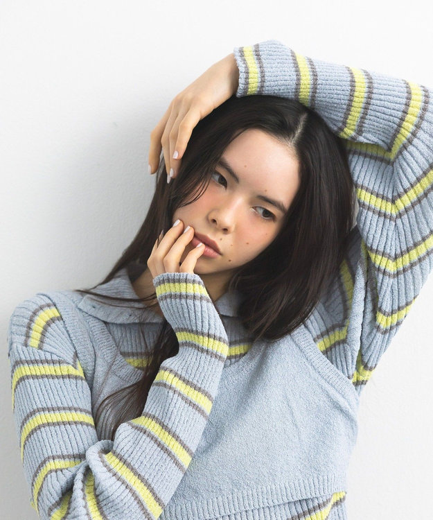 CRAFT STANDARD BOUTIQUE 2点セット/ベスト＋ハーフボタンリブニットトップ Light Blue