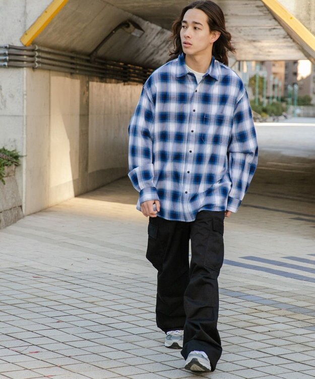 WEGO オンブレチェックシャツ ブルーチェック1