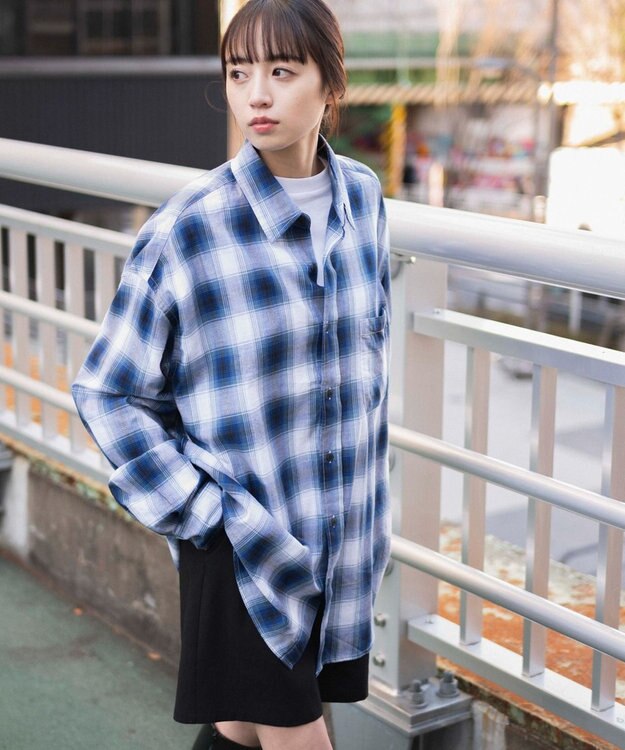 WEGO オンブレチェックシャツ ブルーチェック1