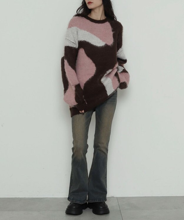 WEGO 【2025年秋冬新作】シャギーパターンニットBIGプルオーバー 柄2