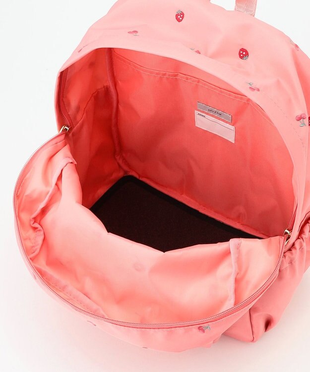 ANY KIDS 【10L容量】総柄刺繍リュック ピンク（イチゴ×サクランボ）