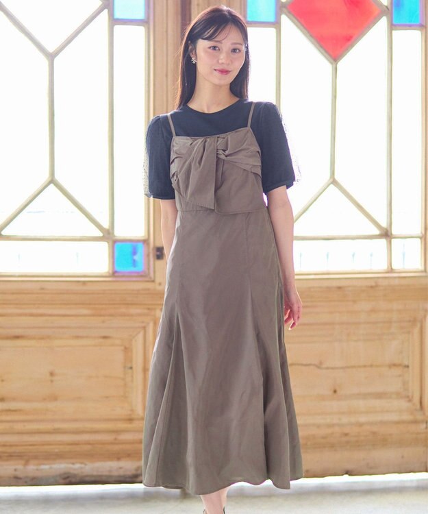 Feroux 【洗える】リボン キャミドレス ダークブラウン系