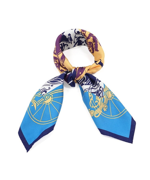 Marca 【Marcaオリジナル】色面シルエット馬車 小判スカーフ シルクツイル ブルー