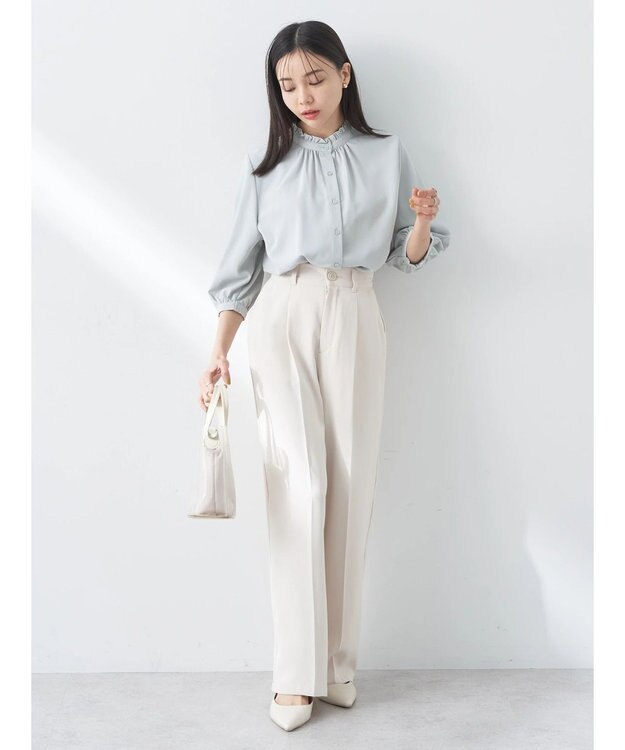 earth music&ecology ２ｗａｙフリル７分袖ブラウス Mint