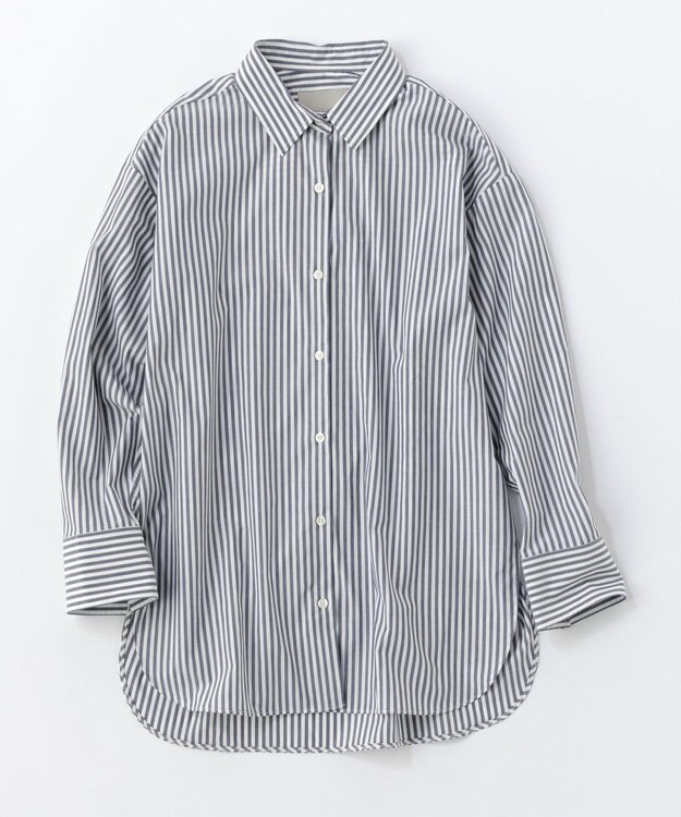 UNFILO 【抗菌防臭】イージーケア オーバー シャツ ネイビーストライプ