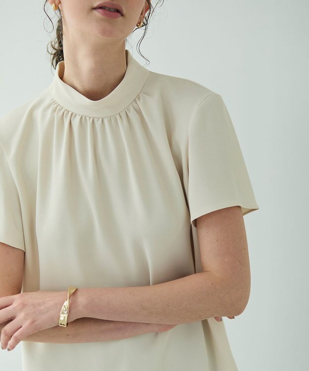 BEIGE， EVA / ハイネックハーフスリーブブラウス Sheer Orange